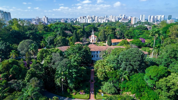 Aerial view of Parque Vicentina Aranha in Sao Jose dos Campos Brazil Chapel and Old Sanatorium