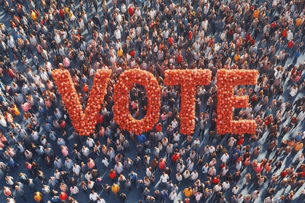 Photo aerial view of people crowd forming word vote