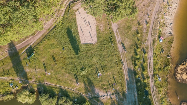 Aerial view of the people at a picnic in a summer park