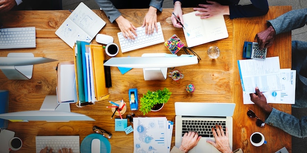 Aerial view of people working in the office