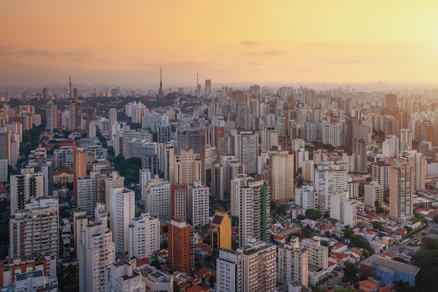 Aerial View of Perdizes neighborhood at sunset Sao Paulo Brazil