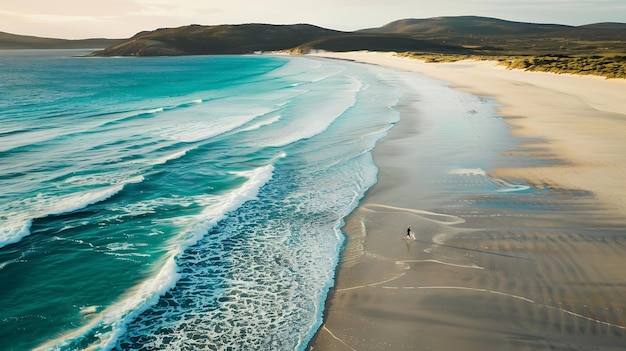 Aerial view of a person along the whole sand beach coastline Esperance Western Austr Generative AI