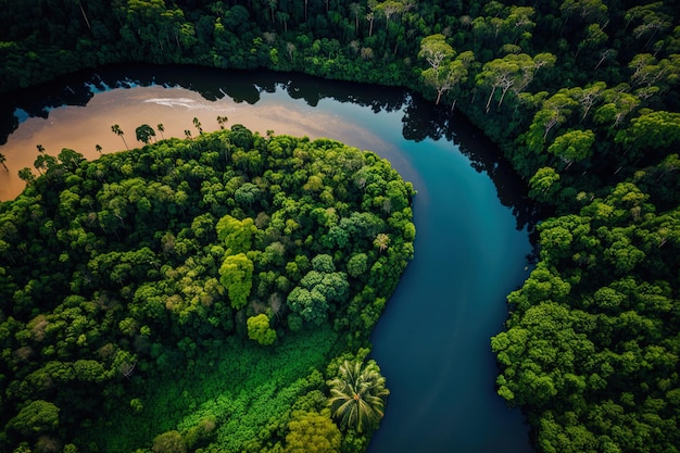 Aerial view of Perus rainforest and the Amazon rain forest