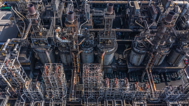 Aerial view petrochemical plant, oil refinery factory.