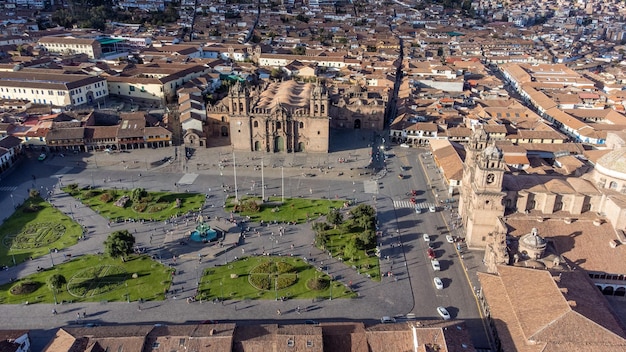 Aerial view of the Plaza de Armas in Cusco