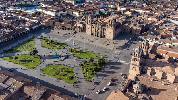 Aerial view of the Plaza de Armas in Cusco