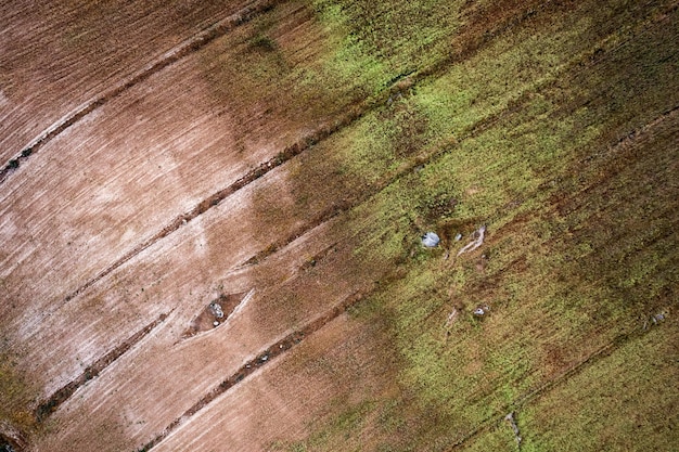 Aerial view of a plowed field