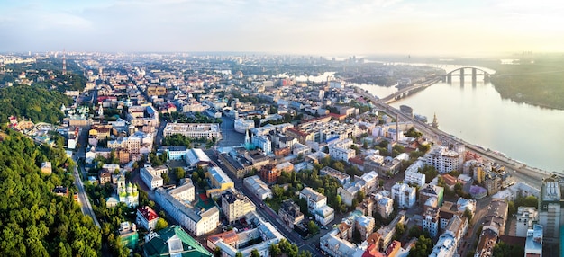 Aerial view of podil a historic district of kiev ukraine