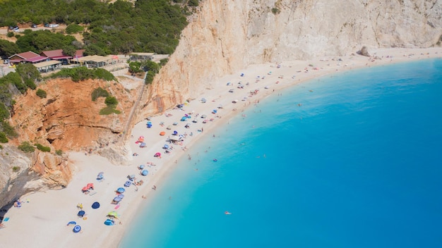 Aerial View of porto Katsiki beach Lefkada Greece