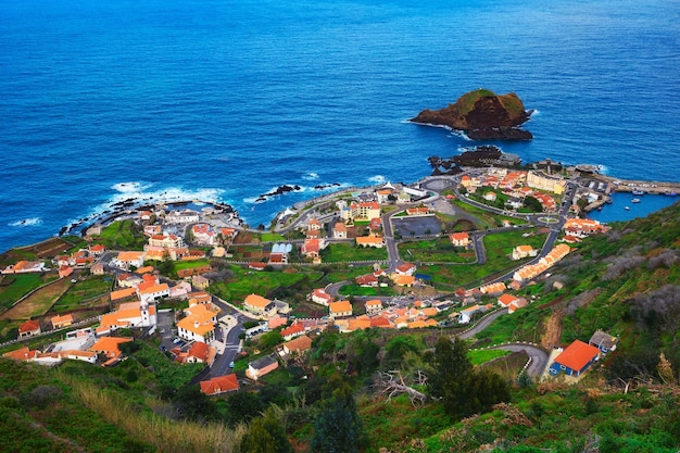 Aerial view of Porto Moniz in Madeira Island Portugal