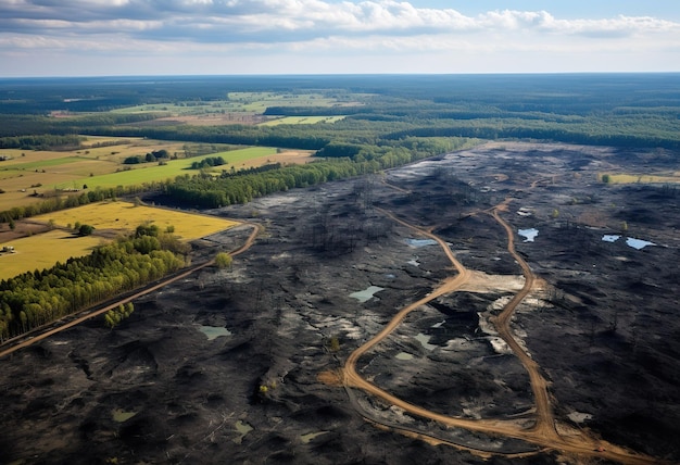 Aerial view of post coal landscape now a protected