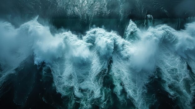 Photo aerial view of powerful waves crashing