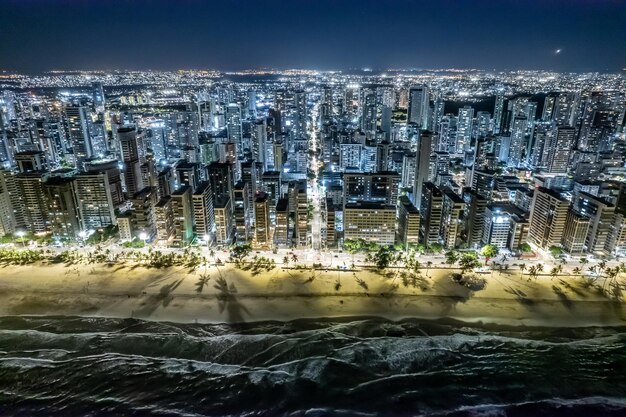 Aerial view of quotBoa Viagemquot beach in Recife capital of Pernambuco Brazil at night