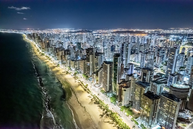 Aerial view of quotBoa Viagemquot beach in Recife capital of Pernambuco Brazil at night