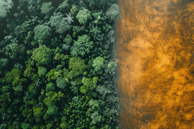 Photo aerial view of rainforest and deforestation