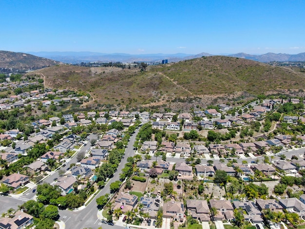 Aerial view of residential modern subdivision luxury house in South California