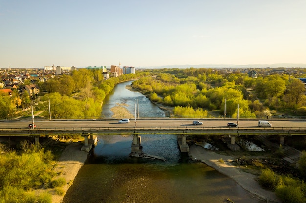 Aerial view of a river and a bridge