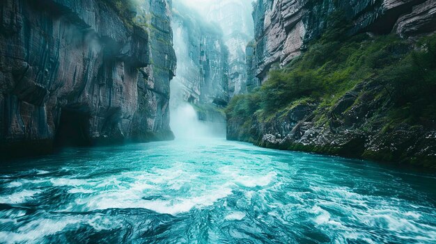 Aerial View of River Flowing Through Canyon