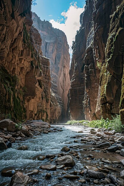 Aerial View of River Flowing Through Canyon