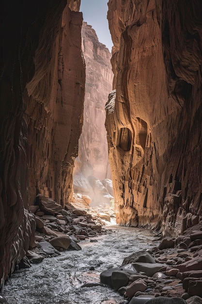 Aerial View of River Flowing Through Canyon