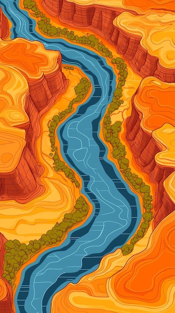 Photo aerial view of river winding through canyon