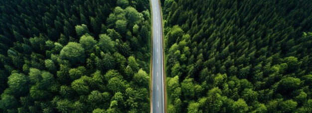 Aerial view of a road in the of the forest