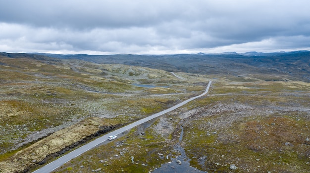 Aerial view of road in Norway