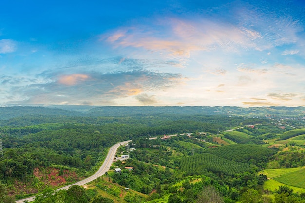 aerial view of roads and mountains in ThailandInthanon Highest Mountain of Thailand Landmark Nature