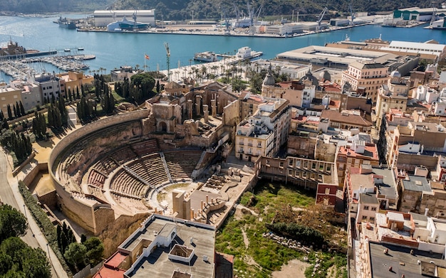 Aerial view of Roman Theatre in Cartagena