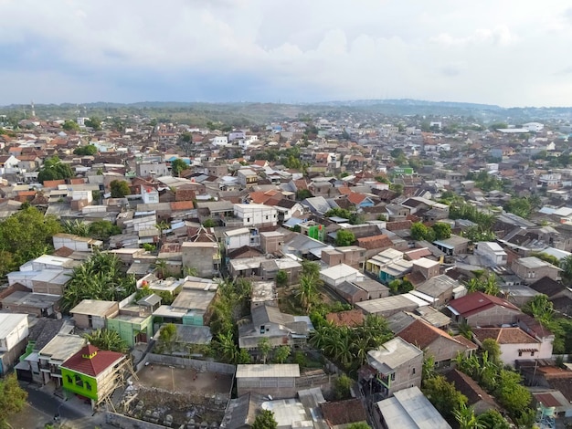 Aerial view of rural city scene in Semarang Indonesia