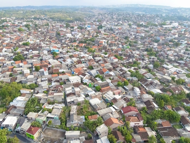 Aerial view of rural city scene in Semarang Indonesia