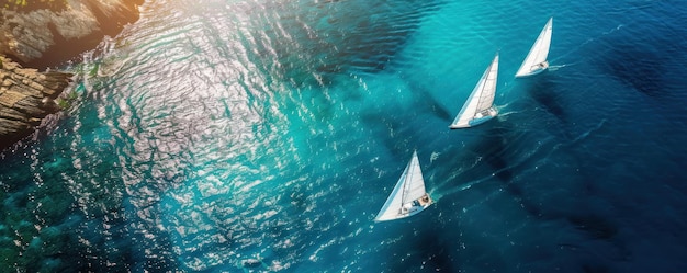 Photo aerial view of sailboats racing in turquoise waters