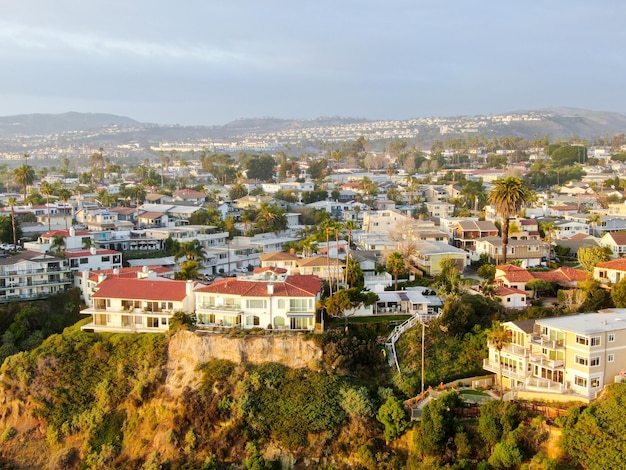 Aerial view of San Clemente city and coastline cliff before sunset time San Clemente California