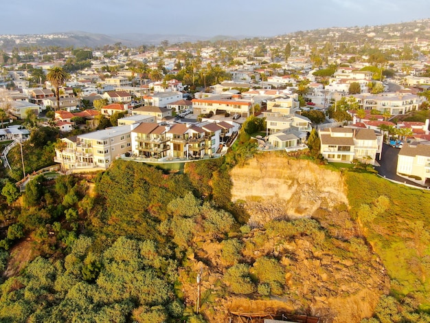 Aerial view of San Clemente city and coastline cliff before sunset time San Clemente California