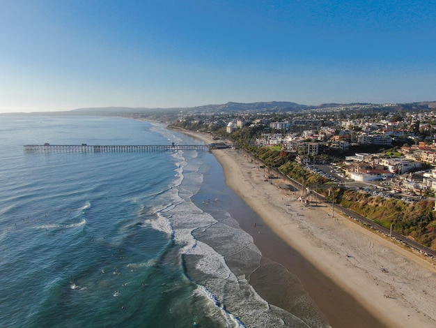 Aerial view of San Clemente coastline town and beach Orange County California USA