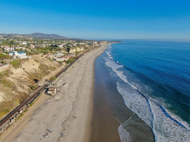 Aerial view of San Clemente coastline town and beach Orange County California USA