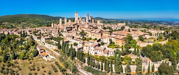 Aerial view of San Gimignano town in Tuscany Italy