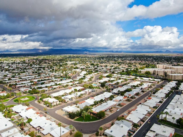 Aerial view of Scottsdale desert city in Arizona east of state capital Phoenix USA