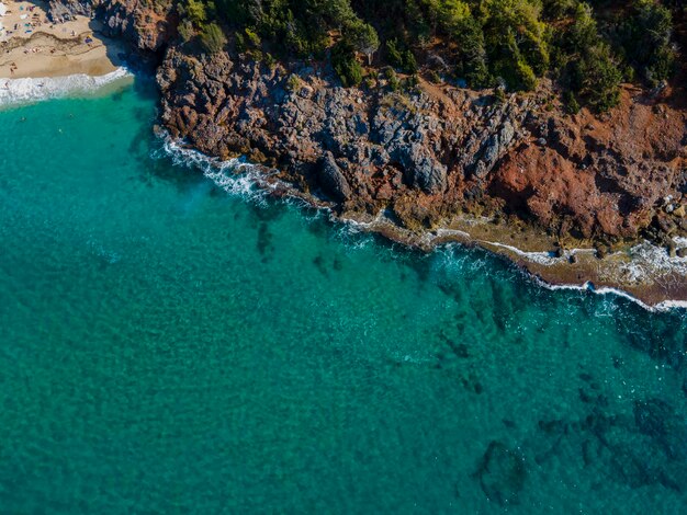 aerial view of sea and coast with drone