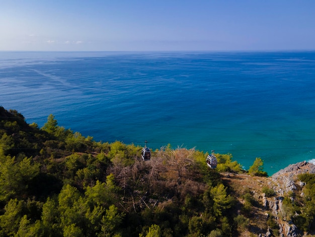 aerial view of sea and coast with drone