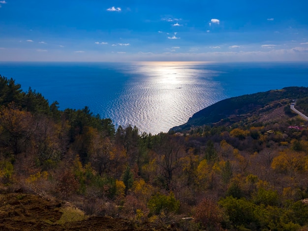 aerial view of sea and coast with drone