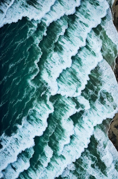 Aerial view of sea waves Bird's eye view of ocean waves near shore