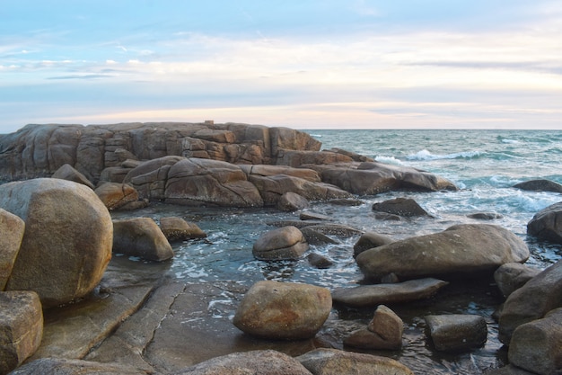 Aerial view of sea waves and fantastic Rocky coast