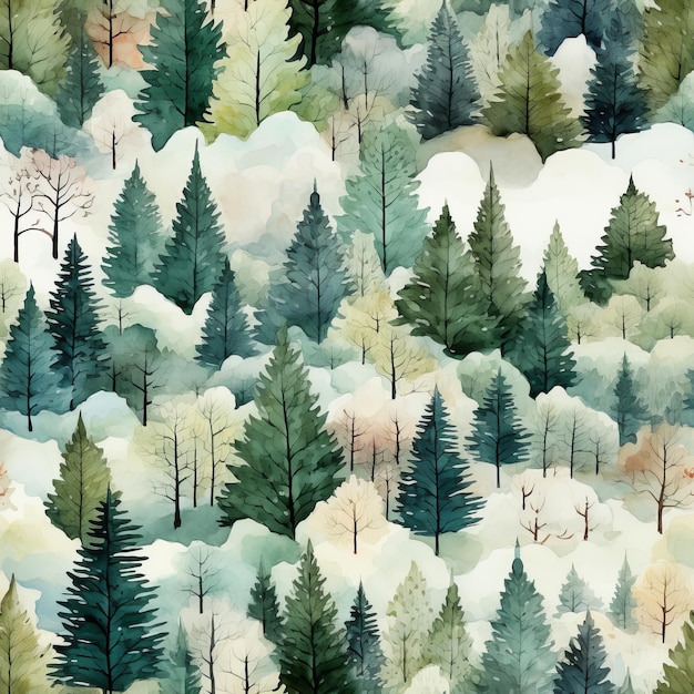 Aerial view seamless winter forest pattern for design crafts and artistic projects