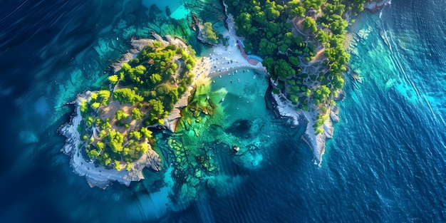 Photo aerial view of a secluded beach with crystal clear water