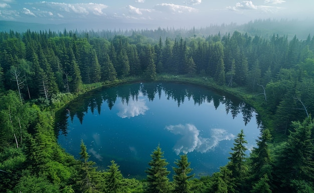 Aerial View of a Secluded Forest Lake