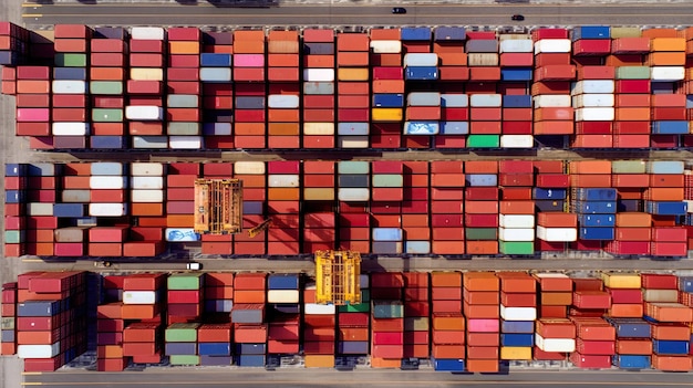 Photo aerial view of shipping containers in a port