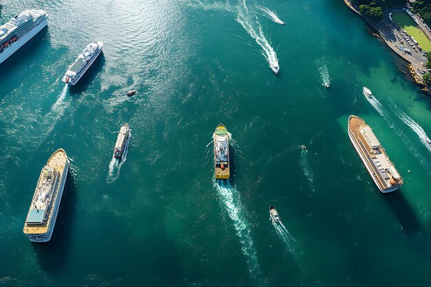 Photo aerial view of ships navigating turquoise waters