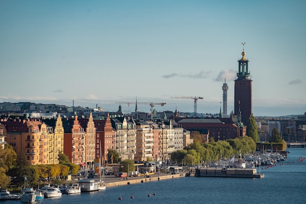 Aerial view shot of stockholm city center summer vacation and travel concept