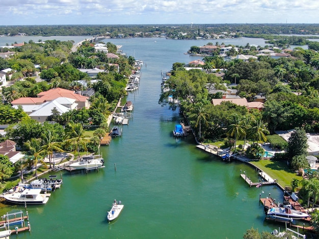 Aerial view of Siesta Key barrier island in the Gulf of Mexico coast of Sarasota Florida USA